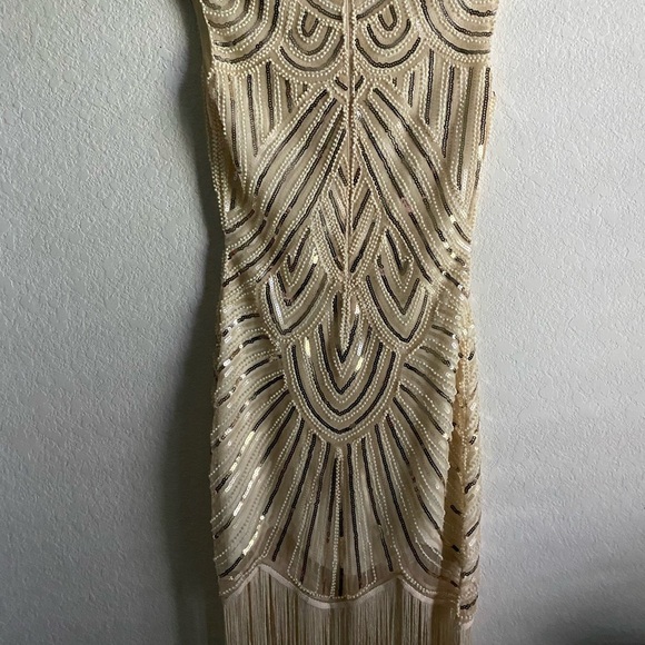 1920 Gatsby Retro. Style Beaded Sequin Fringe Cream Flapper Party Dress Size XS - Picture 12 of 16
